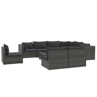 vidaXL 10 Piece Garden Lounge Set with Cushions Poly Rattan Grey