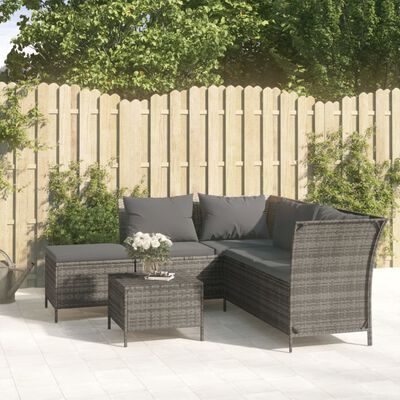 vidaXL 4 Piece Garden Lounge Set with Cushions Grey Poly Rattan