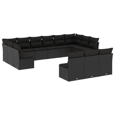 vidaXL 13 Piece Garden Sofa Set with Cushions Black Poly Rattan