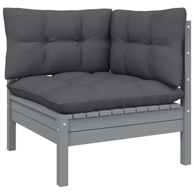 vidaXL 12 Piece Garden Lounge Set with Cushions Grey Solid Pinewood