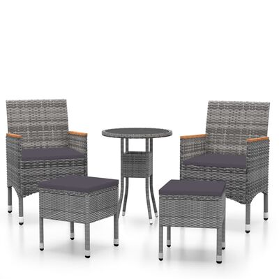 vidaXL 5 Piece Garden Lounge Set Poly Rattan Grey