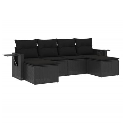 vidaXL 6 Piece Garden Sofa Set with Cushions Black Poly Rattan