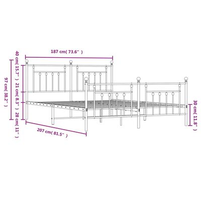 vidaXL Metal Bed Frame without Mattress with Footboard White 180x200 cm Super King