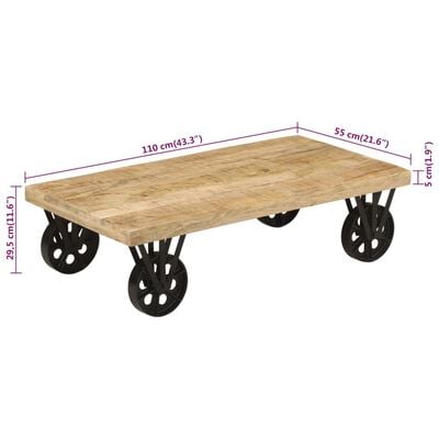 vidaXL Coffee Table with Wheels 110x55x29.5 cm Solid Wood Mango