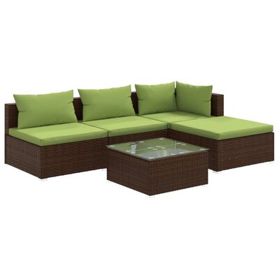 vidaXL 5 Piece Garden Lounge Set with Cushions Poly Rattan Brown