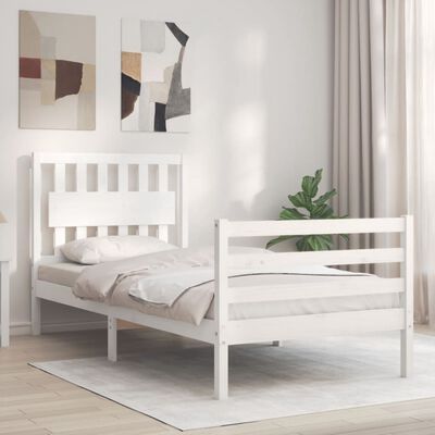 vidaXL Bed Frame without Mattress White Single Solid Wood