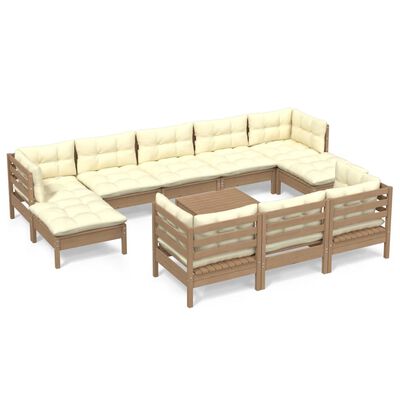 vidaXL 11 Piece Garden Lounge Set with Cushions Honey Brown Pinewood