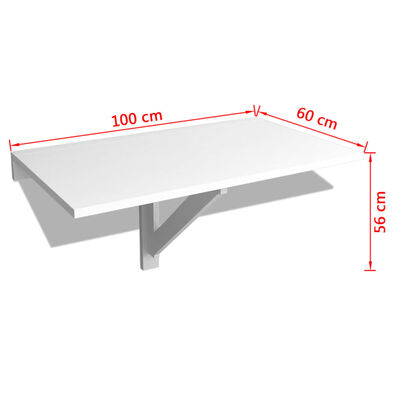 vidaXL Folding Wall Table White 100x60 cm