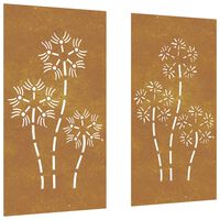 vidaXL Garden Wall Decorations 2pcs 105x55cm Corten Steel Flower Design