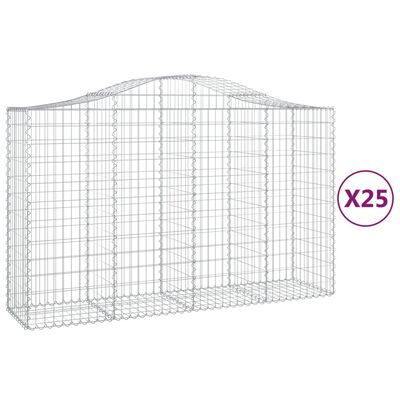 vidaXL Arched Gabion Baskets 25 pcs 200x50x120/140 cm Galvanised Iron