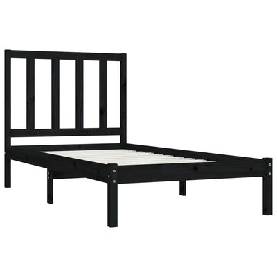 vidaXL Bed Frame Black Solid Wood Pine 90x190 cm Single