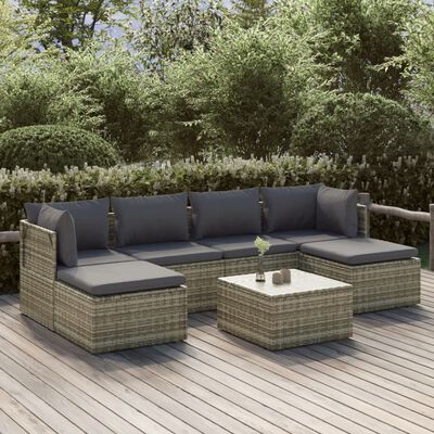 vidaXL 7 Piece Garden Lounge Set with Cushions Grey Poly Rattan