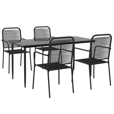 vidaXL 5 Piece Garden Dining Set Black Cotton Rope and Steel