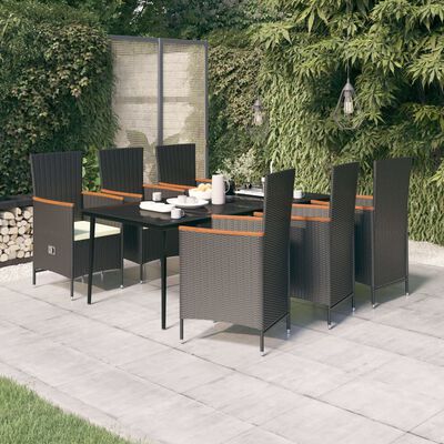 vidaXL 7 Piece Garden Dining Set with Cushions Black