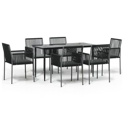 vidaXL 7 Piece Garden Dining Set with Cushions Black Poly Rattan and Steel