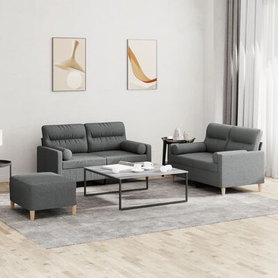 vidaXL 3 Piece Sofa Set with Pillows Dark Grey Fabric