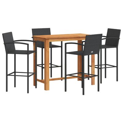 vidaXL 5 Piece Garden Bar Set Black Solid Wood Acacia and Poly Rattan