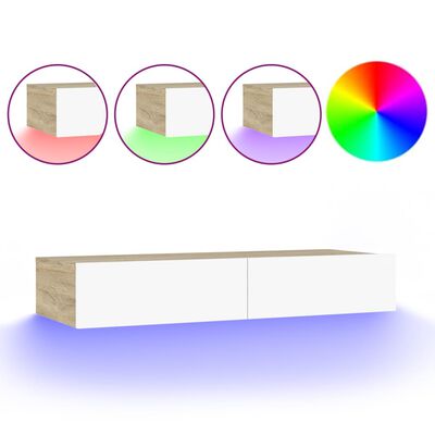 vidaXL TV Cabinet with LED Lights White and Sonoma Oak 90x35x15.5 cm