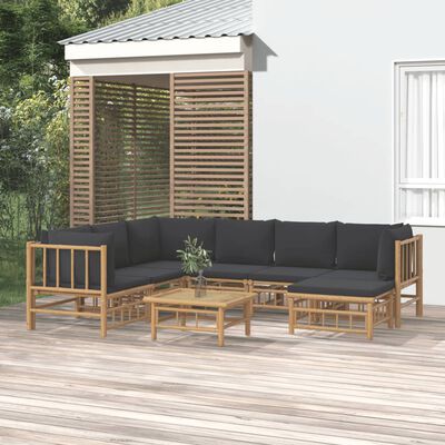 vidaXL 8 Piece Garden Lounge Set with Dark Grey Cushions Bamboo