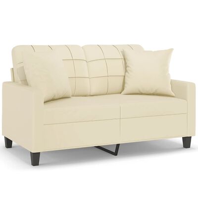 vidaXL 2-Seater Sofa with Throw Pillows Cream 120 cm Faux Leather