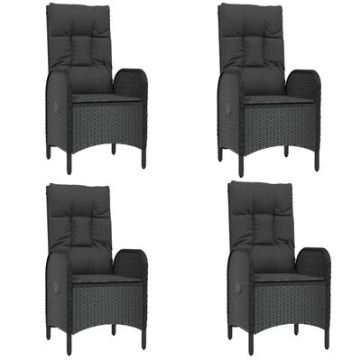 vidaXL 5 Piece Garden Dining Set with Cushions Black Poly Rattan