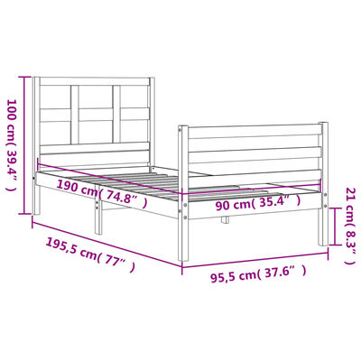 vidaXL Bed Frame without Mattress White Single Solid Wood