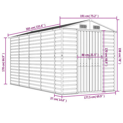 vidaXL Garden Shed Brown 191x385x198 cm Galvanised Steel