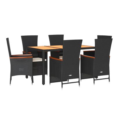 vidaXL 7 Piece Garden Dining Set with Cushions Black Poly Rattan