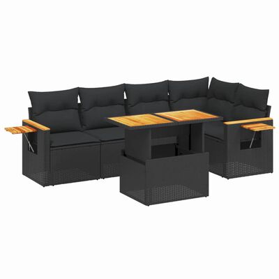 vidaXL 6 Piece Garden Sofa Set with Cushions Black Poly Rattan