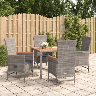 vidaXL 5 Piece Garden Dining Set with Cushions Grey Poly Rattan