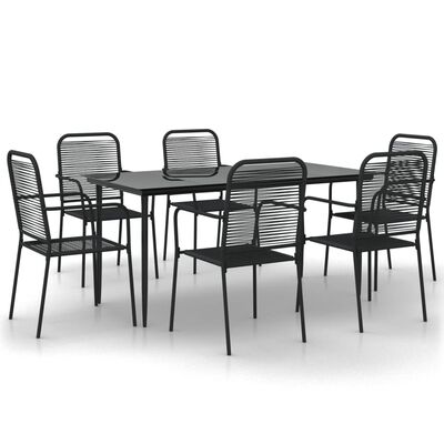 vidaXL 7 Piece Garden Dining Set Black Cotton Rope and Steel