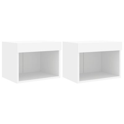 vidaXL Bedside Cabinets with LED Lights Wall-mounted 2 pcs White