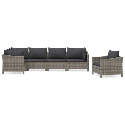 vidaXL 6 Piece Garden Lounge Set with Cushions Grey Poly Rattan