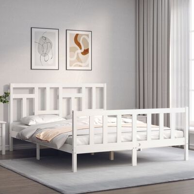 vidaXL Bed Frame without Mattress White King Size Solid Wood Pine