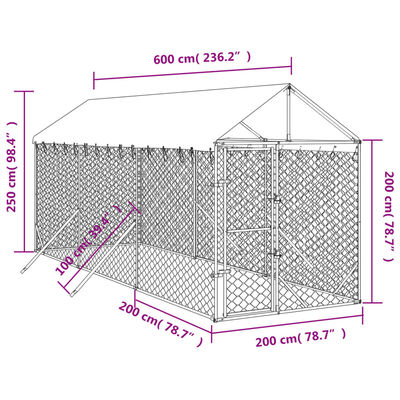 vidaXL Outdoor Dog Kennel with Roof Silver 2x6x2.5 m Galvanised Steel