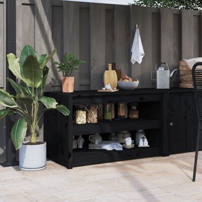 vidaXL Outdoor Kitchen Cabinet Black 106x55x64 cm Solid Wood Pine