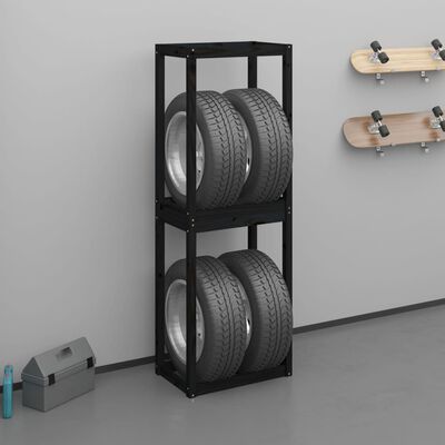 vidaXL Tire Rack Black 63x40x180 cm Solid Wood Pine