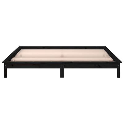 vidaXL LED Bed Frame without Mattress Black 135x190 cm Double Solid Wood