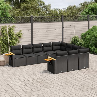 vidaXL 10 Piece Garden Sofa Set with Cushions Black Poly Rattan