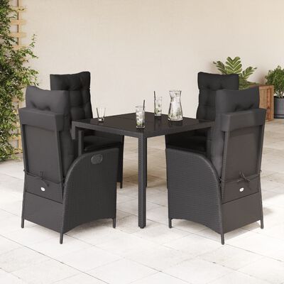 vidaXL 5 Piece Garden Dining Set with Cushions Black Poly Rattan