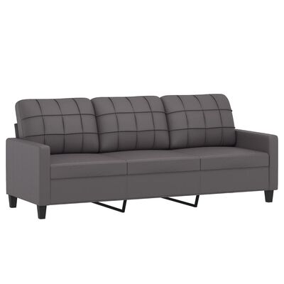 vidaXL 3-Seater Sofa with Footstool Grey 180 cm Faux Leather