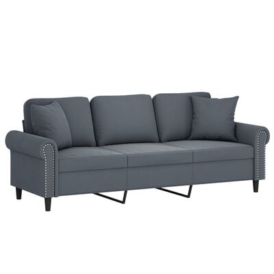 vidaXL 3-Seater Sofa with Throw Pillows Dark Grey 180 cm Velvet