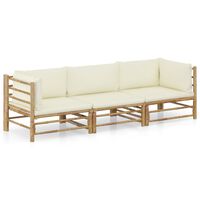 vidaXL 3 Piece Garden Lounge Set with Cream White Cushions Bamboo