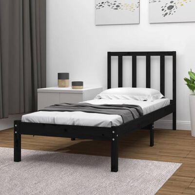 vidaXL Bed Frame without Mattress Black Solid Wood Pine 90x190 cm Single