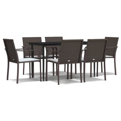 vidaXL 7 Piece Garden Dining Set with Cushions Poly Rattan and Steel