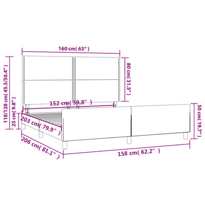 vidaXL Bed Frame without Mattress Dark Grey 152x203 cm Queen Fabric