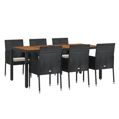 vidaXL 7 Piece Garden Dining Set with Cushions Black Poly Rattan