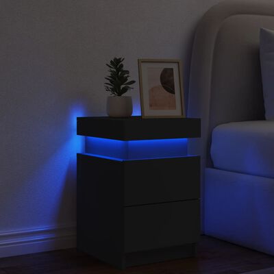 vidaXL Bedside Cabinet with LED Lights Black 35x39x55 cm