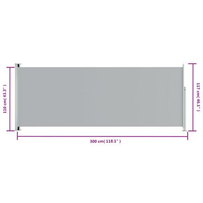 vidaXL Retractable Side Awning 117x300 cm Grey