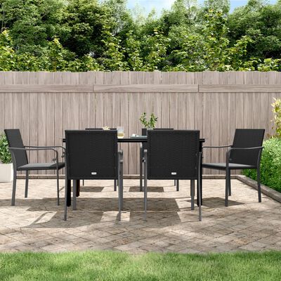 vidaXL 7 Piece Garden Dining Set with Cushions Poly Rattan and Steel